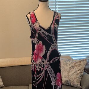 Cache Black Dress with Pink Floral Accents